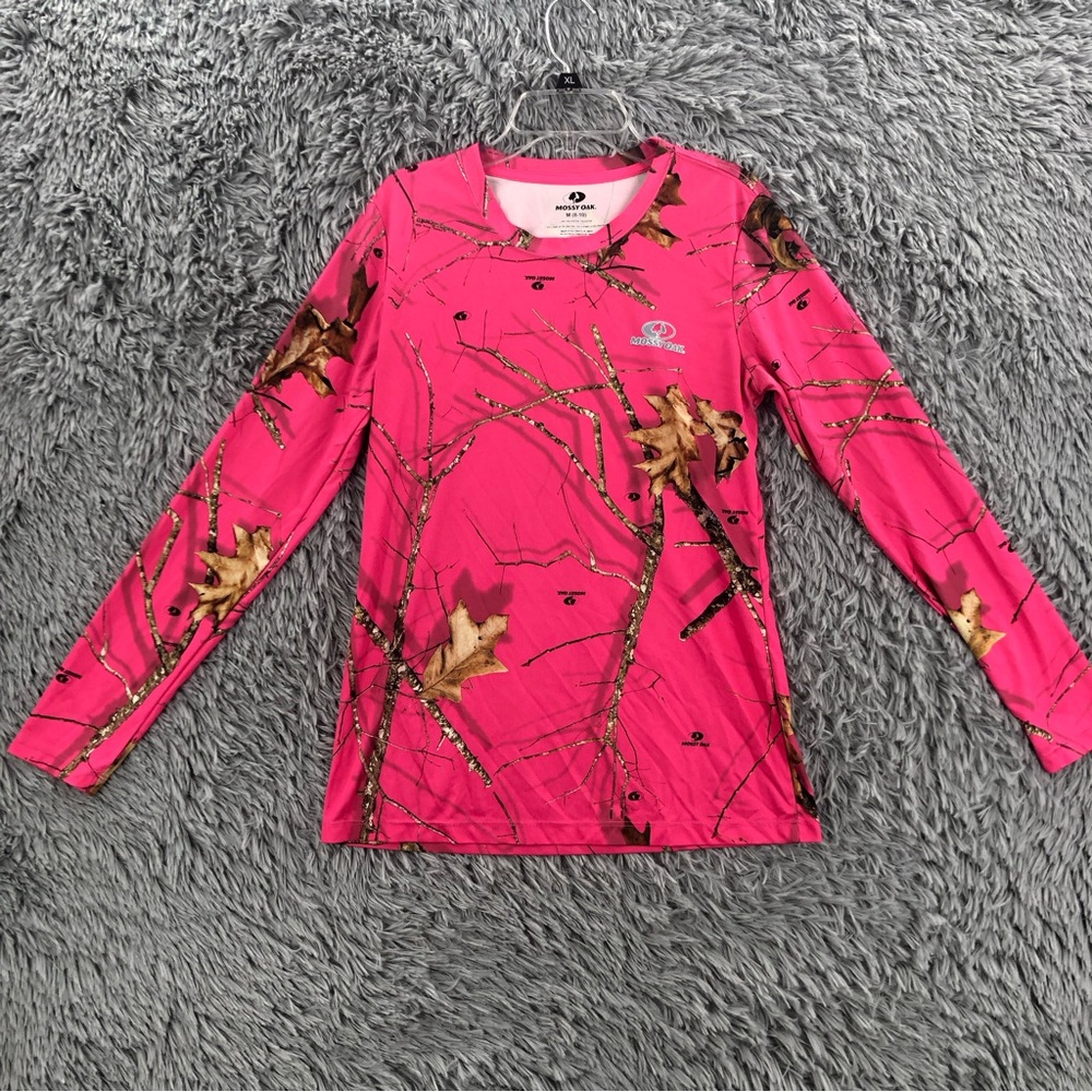 Mossy Oak Shirt Womens Medium Pink Long Sleeve Outdoor Trees Leaves Top